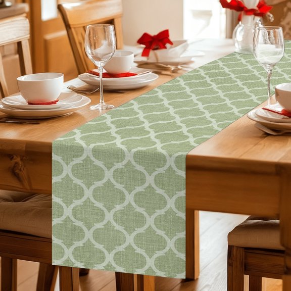 Table Runner Sage Green Geometric Moroccan Dresser Scarves 13x36 Inch,Linen Table Runners Mid Century Pattern Tablerunner for Home Dining Indoor Outdoor Wedding Party Tabletop Decor