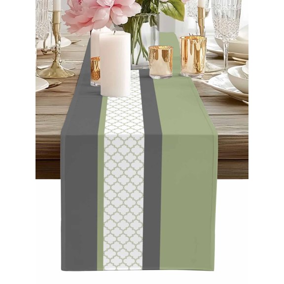 Table Runner Sage Green Gray Geometric Table Runners Stitching Morocco Pattern Cotton Linen Dresser Scarf Kitchen Dining Table Decor for Home Dinner Party Decor 13x36 Inch
