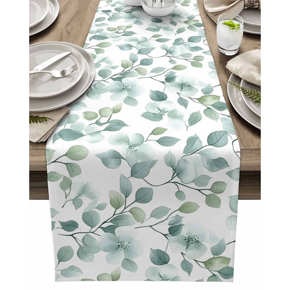 Table Runner Sage Green Leaves Branch Table Decoration for Kitchen Dinning Watercolor Plant Table Decoration for Indoor Outdoor Party Wedding Decor 13x72inch