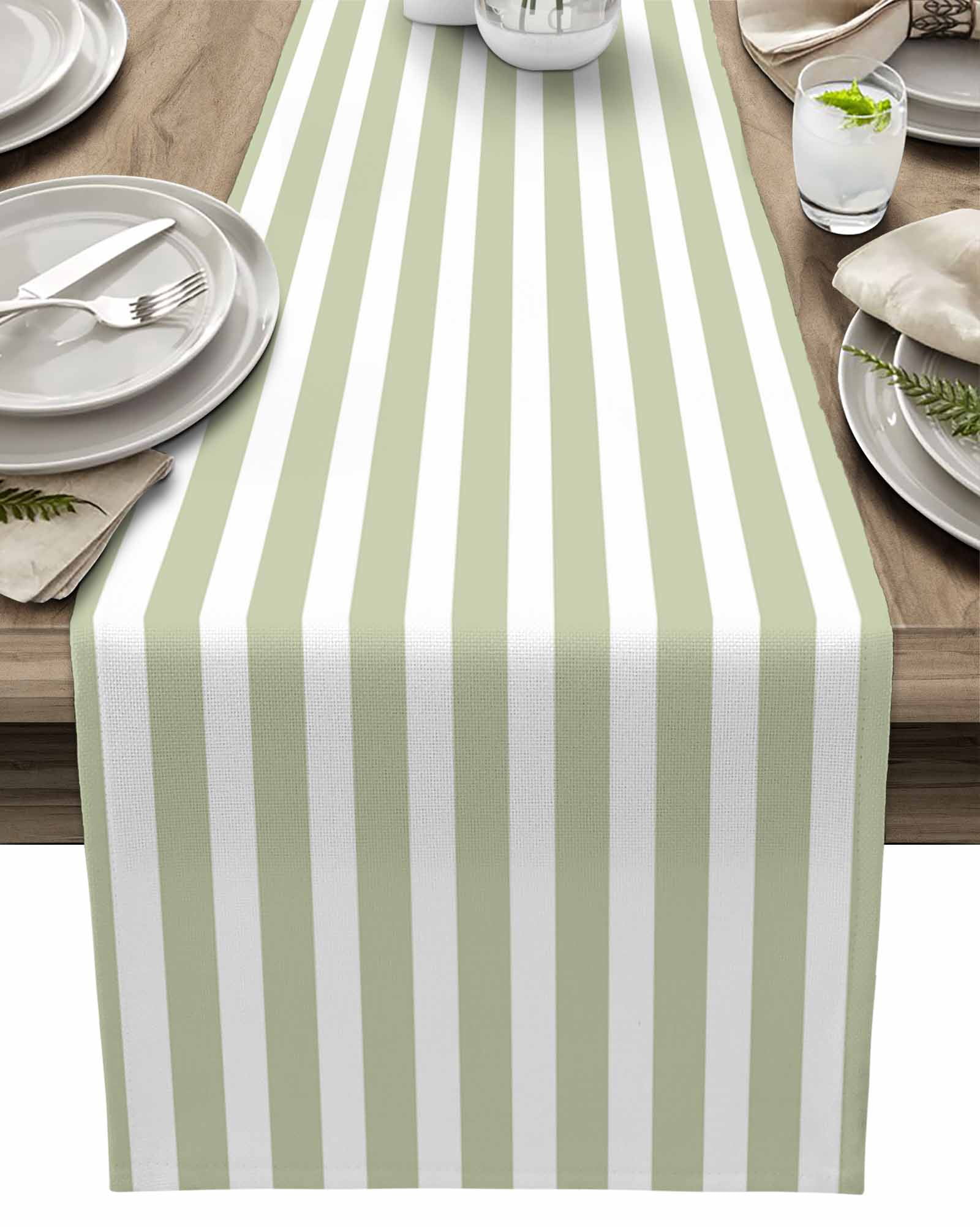 Table Runner Sage Green Stripes Table Decoration for Kitchen Dinning Simple Style Table Decoration for Indoor Outdoor Party Wedding Decor 13x90inch