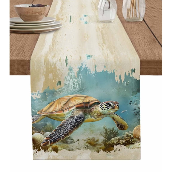 Table Runner Sea Turtle Table Decoration for Kitchen Dinning Ocean Coral Table Decoration for Indoor Outdoor Party Wedding Decor 13x90inch