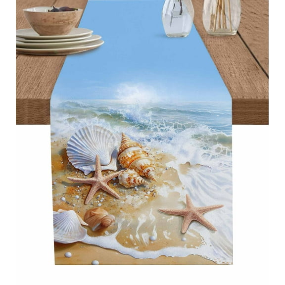 Table Runner Seashell Starfish Table Decoration for Kitchen Dinning Beach Wave Table Decoration for Indoor Outdoor Party Wedding Decor 13x90 Inch