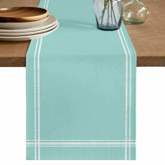 Table Runner Solid Teal Color Soft Linen Style Table Runner Cloth Light Cyan Dining Table Decor for Kitchen, Dining Room, Parties, Holiday & Everyday Use 13x36 Inch