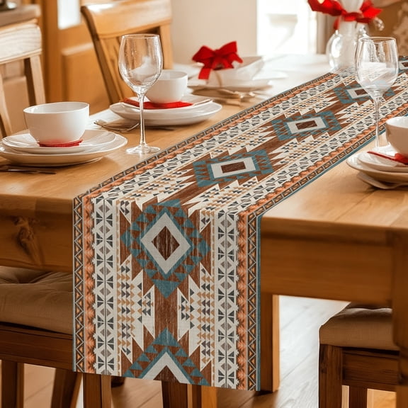 Table Runner Southwestern Ethnic Geometric Art Dresser Scarves 13x36 Inch,Linen Table Runners Rustic Tribal Native Arrows Tablerunner for Home Dining Indoor Outdoor Wedding Party Tabletop Decor