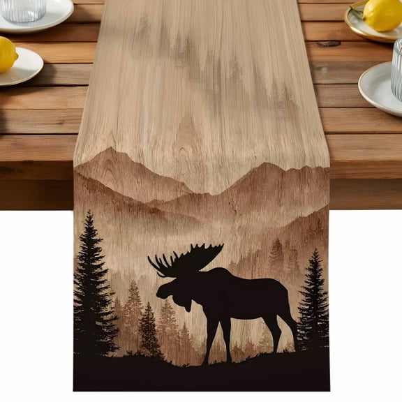 Table Runner Southwestern Nature Moose Decorative Table Runner for Kitchen Vintage Trees Mountain Brown Dinning Runner for Party Wedding Holiday Indoor Outdoor 13x36inch