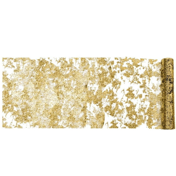 Table Runner,Sparkly Hot Gold Foil Mesh Table Runner Roll Glitter Metallic Gauze Table Runner Bouquet Strap Decorations for Holiday Party Wedding Birthday Decorations 11x354 inch