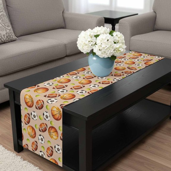 Table Runner Sport Basketball Soccer Tennis Dresser Scarves 13x36 Inch,Linen Table Runners Rugby on Retro Linen Tablerunner for Home Dining Indoor Outdoor Wedding Party Tabletop Decor