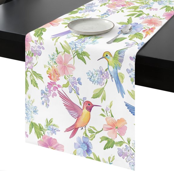 Table Runner Spring Floral Decorative Dining Table Runner Bird Flower Kitchen Table Decoration for Home, Holiday and Party Use 13x36 Inch