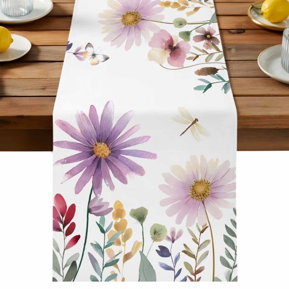 Table Runner Spring Floral Decorative Table Runner for Kitchen Countryside Summer Botanical Wildflowers Dinning Runner for Party Wedding Holiday Indoor Outdoor 13x36inch
