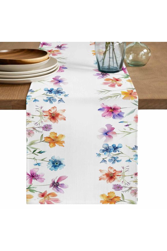 Table Runner Spring Floral Soft Linen Style Table Runner Cloth Watercolor Flowers Dining Table Decor for Kitchen, Dining Room, Parties, Holiday & Everyday Use 13x36 Inch