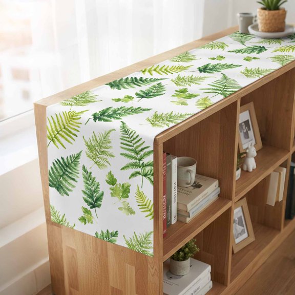 Table Runner Spring Ombre Green Stony Fern Dresser Scarves 13x36 Inch,Linen Table Runners Countryside Greenery Leaves Tablerunner for Home Dining Indoor Outdoor Wedding Party Tabletop Decor