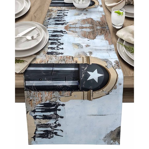 Table Runner Star Door Graffiti Table Decoration for Kitchen Dinning Modern Art Table Decoration for Indoor Outdoor Party Wedding Decor 13x72inch