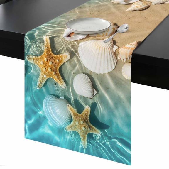 Table Runner Starfish Seashell Ocean Decorative Dining Table Runner Summer Beach Kitchen Table Decoration for Home, Holiday and Party Use 13x36 Inch