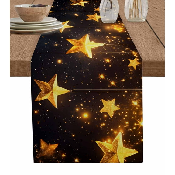 Table Runner Starry Sky Table Decoration for Kitchen Dinning Gold Star Table Decoration for Indoor Outdoor Party Wedding Decor 13x90 Inch