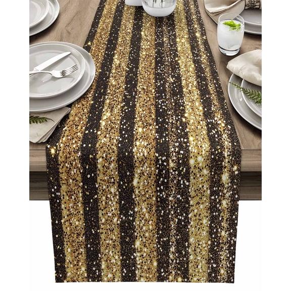 Table Runner Striped Dots Table Decoration for Kitchen Dinning Gold Texture Table Decoration for Indoor Outdoor Party Wedding Decor 13x72inch