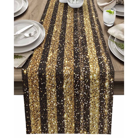 Table Runner Striped Dots Table Decoration for Kitchen Dinning Gold Texture Table Decoration for Indoor Outdoor Party Wedding Decor 13x90inch