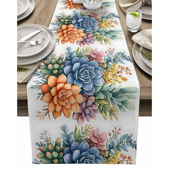 Table Runner Succulent Floral Table Decoration for Kitchen Dinning Colorful Plant Table Decoration for Indoor Outdoor Party Wedding Decor 13x72inch
