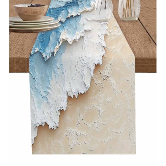 Table Runner Summer Beach Table Decoration for Kitchen Dinning Blue Ocean Waves Table Decoration for Indoor Outdoor Party Wedding Decor 13x90inch