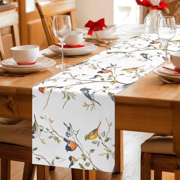 Table Runner Summer Bird on Tree Branch Dresser Scarves 13x36 Inch,Linen Table Runners Rustic Pastoral Theme Tablerunner for Home Dining Indoor Outdoor Wedding Party Tabletop Decor