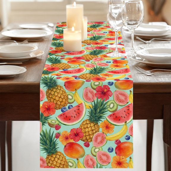 Table Runner,Summer Fruits Watermelon Pineapple Kitchen Dining Table Runners Tabletop Decorations Mango Barley Kiwi Tablerunner Dresser Scarves for Home Party Wedding Birthday Decor,13x72in