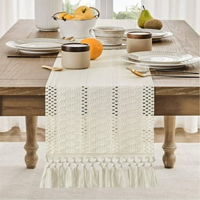 Table Runner for Summer Home Decor with Tassels 72 Inches Long Farmhouse Rustic Table Runner Macrame Burlap Table Decoration for Kitchen Dining Room Bridal Shower, 12x72 Inches