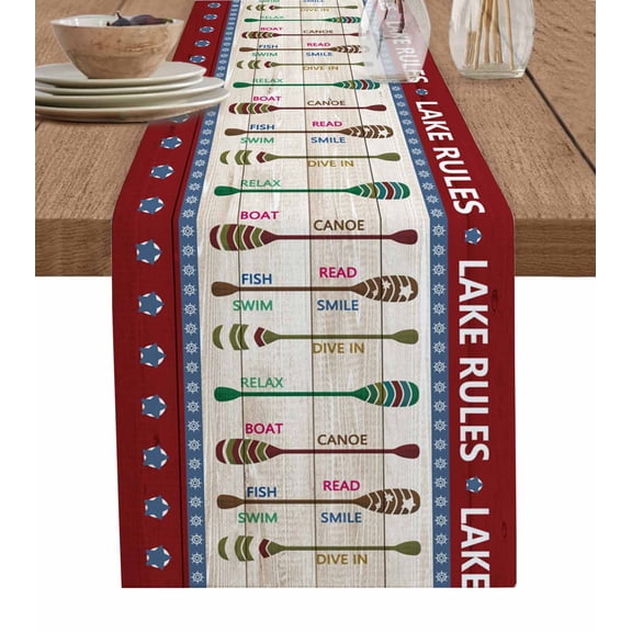 Table Runner Summer Lake Rules Table Decoration for Kitchen Dinning Quant Star Stripes Wood Grain Table Decoration for Indoor Outdoor Party Wedding Decor 13x72inch