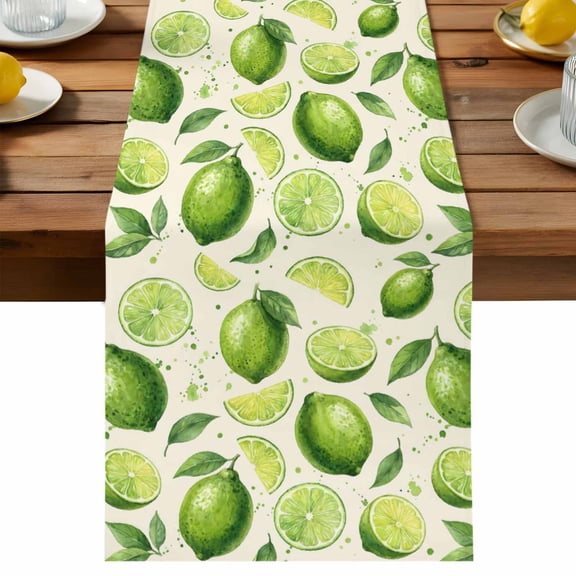 Table Runner Summer Lemon Lime Slice Table Runners Green Tropical Fruit Cotton Linen Dresser Scarf Kitchen Dining Table Decor for Holiday Party Decor 13x36 Inch