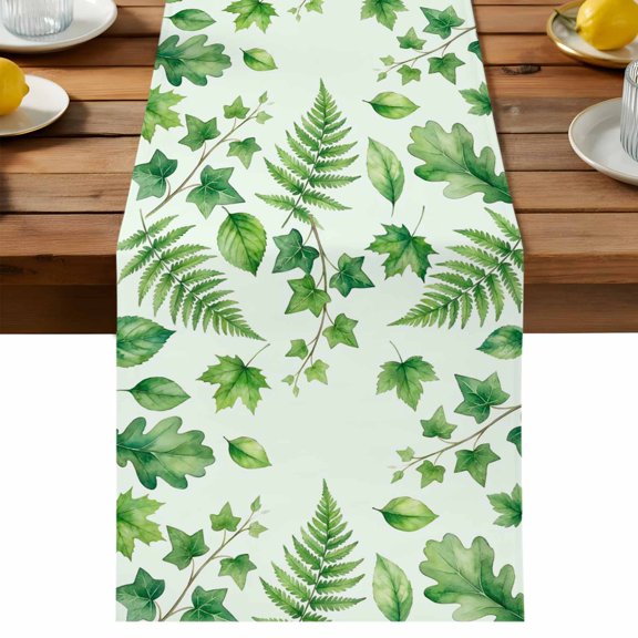 Table Runner Summer Plants Decorative Table Runner for Kitchen Farmhouse Light Green Ferns Ivy Leaves Green Dinning Runner for Party Wedding Holiday Indoor Outdoor 13x36inch