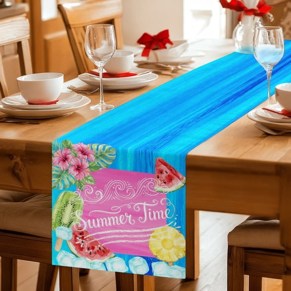 Table Runner Summer Time Ocean Flower Dresser Scarves 13x36 Inch,Linen Table Runners Cartoon Popsicles Leaves Tablerunner for Home Dining Indoor Outdoor Wedding Party Tabletop Decor
