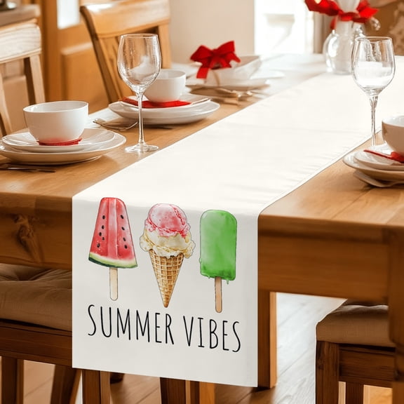 Table Runner Summer Vibes Dresser Scarves 13x36 Inch,Linen Table Runners Watercolor Watermelon Popsicle Tablerunner for Home Dining Indoor Outdoor Wedding Party Tabletop Decor