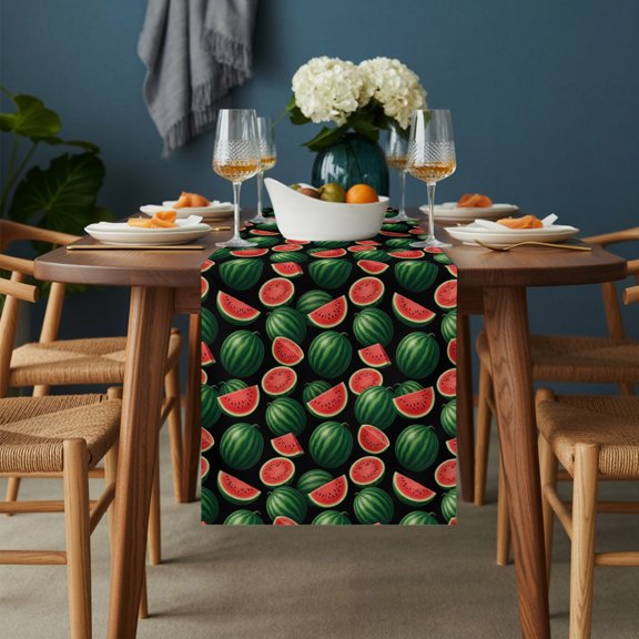 Table Runner Summer Watermelon Seamless Dresser Scarves 13x36 Inch,Linen Table Runners Country Green Red Fruit Tablerunner for Home Dining Indoor Outdoor Wedding Party Tabletop Decor