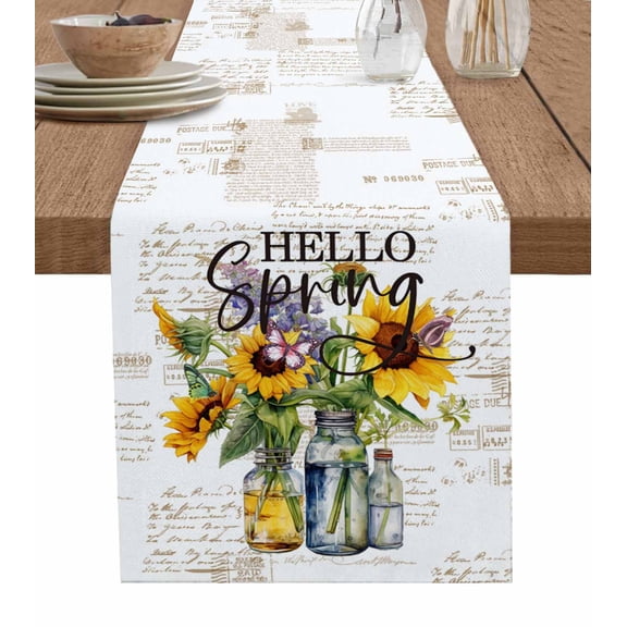 Table Runner Sunflower Lavender Flower Floral Table Decoration for Kitchen Dinning Branch Leaves Jar Table Decoration for Indoor Outdoor Party Wedding Decor 13x90 Inch