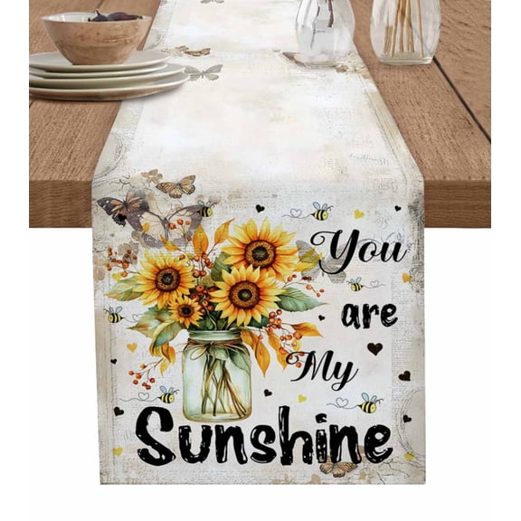 Table Runner Sunflower Vase Table Decoration for Kitchen Dinning My Sunshine Bee Retro Table Decoration for Indoor Outdoor Party Wedding Decor 13x90 Inch
