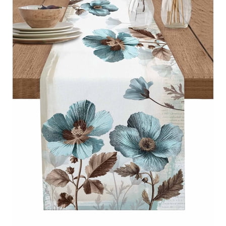 Table Runner Teal Blue Floral Table Decoration for Kitchen Dinning Vintage Flower Leaves Table Decoration for Indoor Outdoor Party Wedding Decor 13x90 Inch