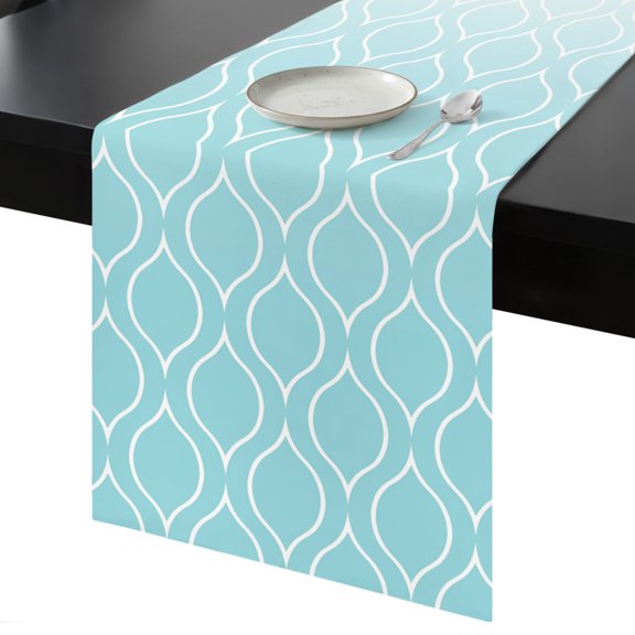 Table Runner Teal Blue Morocco Decorative Dining Table Runner Ombre Geometric Lines Pattern Kitchen Table Decoration for Home, Holiday and Party Use 13x36 Inch