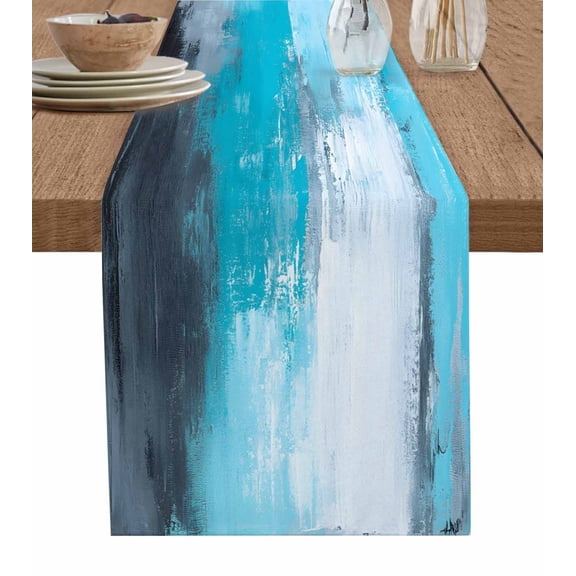Table Runner Teal Blue Table Decoration for Kitchen Dinning Ombre Modern Abstract Art Table Decoration for Indoor Outdoor Party Wedding Decor 13x72inch