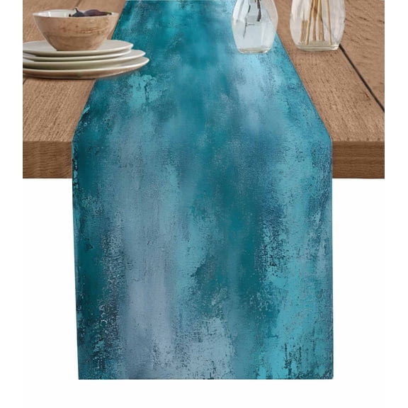 Table Runner Teal Blue Table Decoration for Kitchen Dinning Modern Abstract Art Table Decoration for Indoor Outdoor Party Wedding Decor 13x90inch
