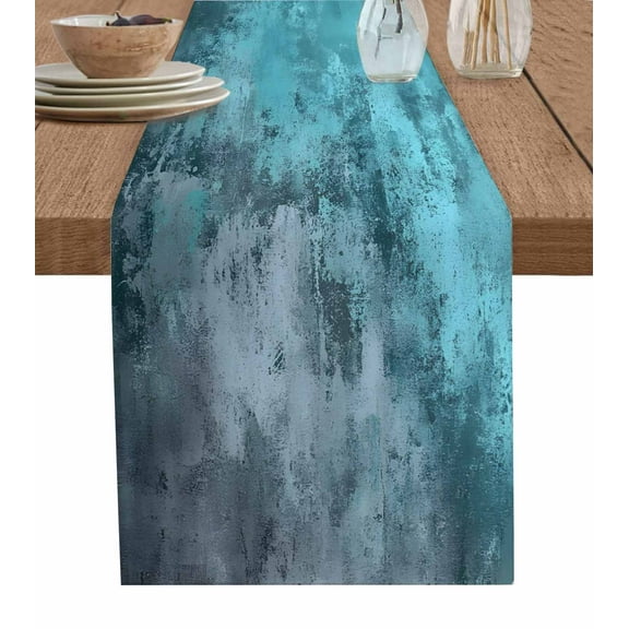 Table Runner Teal Blue Table Decoration for Kitchen Dinning Ombre Modern Abstract Table Decoration for Indoor Outdoor Party Wedding Decor 13x72inch