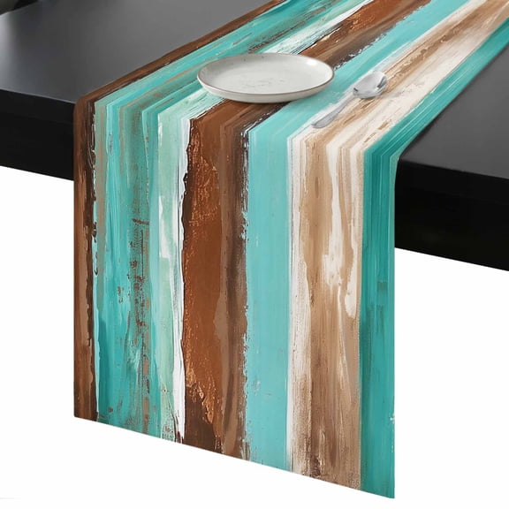 Table Runner Teal Brown Decorative Dining Table Runner Ombre Abstract Stripe Kitchen Table Decoration for Home, Holiday and Party Use 13x36 Inch