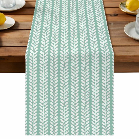 Table Runner Teal Green Pinstripes Table Runners Woven Denim Striped Cotton Linen Dresser Scarf Kitchen Dining Table Decor for Holiday Party Decor 13x36 Inch