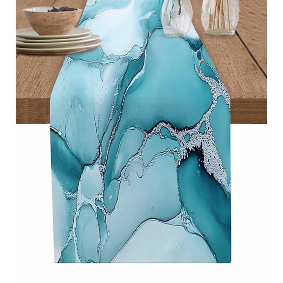 Table Runner Teal Marble Table Decoration for Kitchen Dinning Modern Abstract Art Table Decoration for Indoor Outdoor Party Wedding Decor 13x72inch