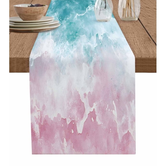 Table Runner Teal Pink Ocean Waves Table Decoration for Kitchen Dinning Abstract Art Table Decoration for Indoor Outdoor Party Wedding Decor 13x72inch