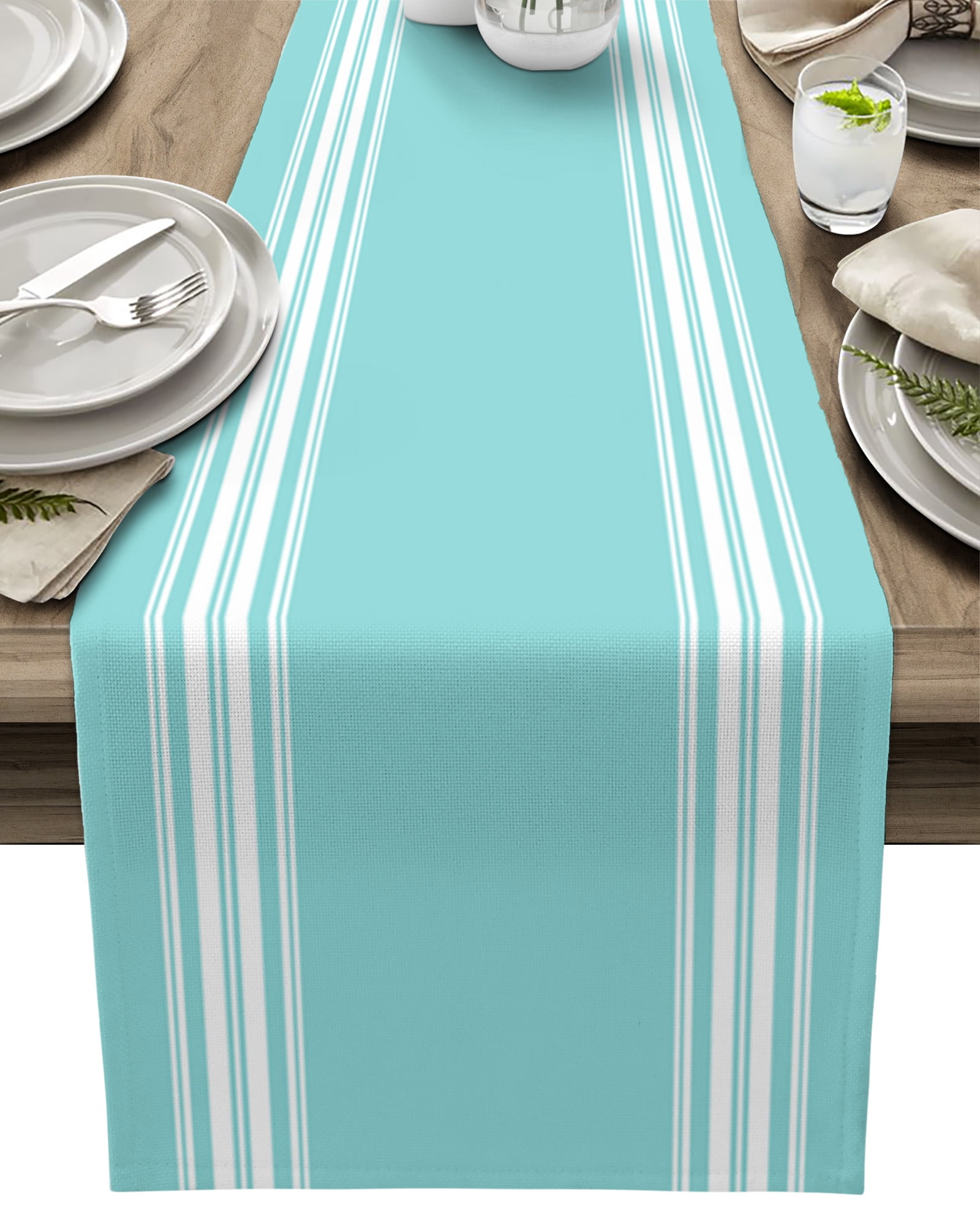 Table Runner Teal Stripes Table Decoration for Kitchen Dinning French Stripe Farmhouse Style Table Decoration for Indoor Outdoor Party Wedding Decor 13x90inch