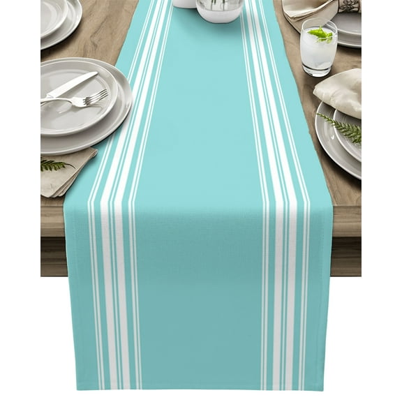 Table Runner Teal Stripes Table Decoration for Kitchen Dinning French Stripe Farmhouse Style Table Decoration for Indoor Outdoor Party Wedding Decor 13x90inch