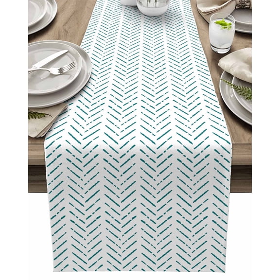 Table Runner Teal Stripes Table Decoration for Kitchen Dinning Modern Art Lines Table Decoration for Indoor Outdoor Party Wedding Decor 13x90inch