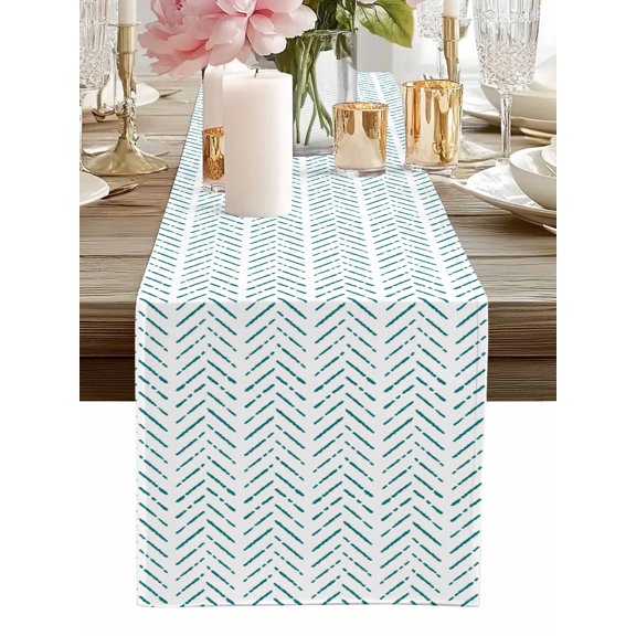 Table Runner Teal Stripes Table Runners Modern Art Lines Cotton Linen Dresser Scarf Kitchen Dining Table Decor for Home Dinner Party Decor 13x36 Inch
