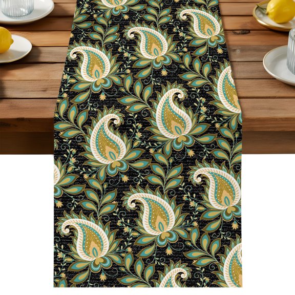 Table Runner Teal Yellow Boho Abstract Flower Decorative Table Runner for Kitchen Bohemian Style Floral Dinning Runner for Party Wedding Holiday Indoor Outdoor 13x36inch