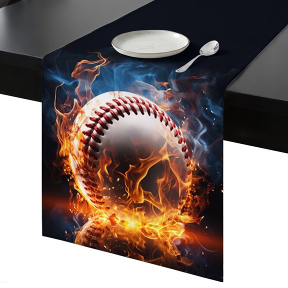 Table Runner Technological Baseball Style Decorative Dining Table Runner Blaze Fire Flame Kitchen Table Decoration for Home, Holiday and Party Use 13x36 Inch