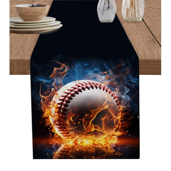 Table Runner Technological Baseball Style Table Decoration for Kitchen Dinning Blaze Fire Flame Table Decoration for Indoor Outdoor Party Wedding Decor 13x90 Inch