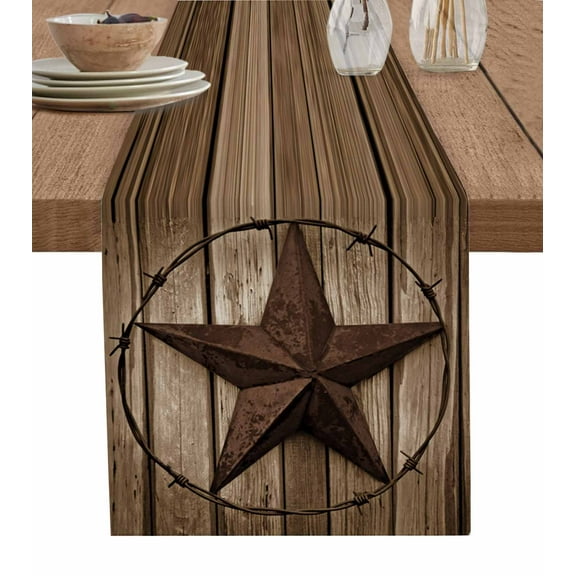 Table Runner Texas Stars Wooden Table Decoration for Kitchen Dinning Rustic Wood Grain Table Decoration for Indoor Outdoor Party Wedding Decor 13x90inch
